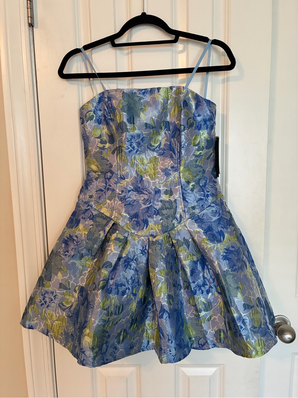 Seni & Cade Blue Green Floral Jacquard Fit & Flare Mini Dress Sweetheart S